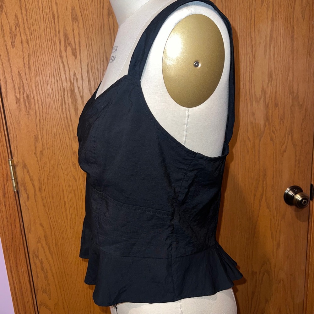American Eagle Peplum Top Women XL Black Ruched Smocked Cami‎ Tank - Picture 2 of 9